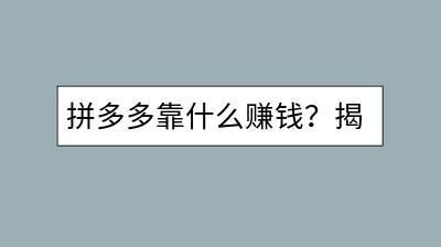 拼多多靠什么赚钱？揭秘拼多多盈利模式是怎样的？-千羽学社