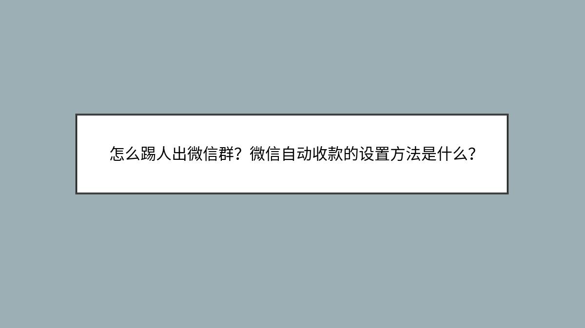 怎么踢人出微信群？微信自动收款的设置方法是什么？